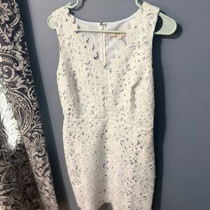 Ann Taylor LOFT White Lace Sheath Dress - Elegant Floral Overlay